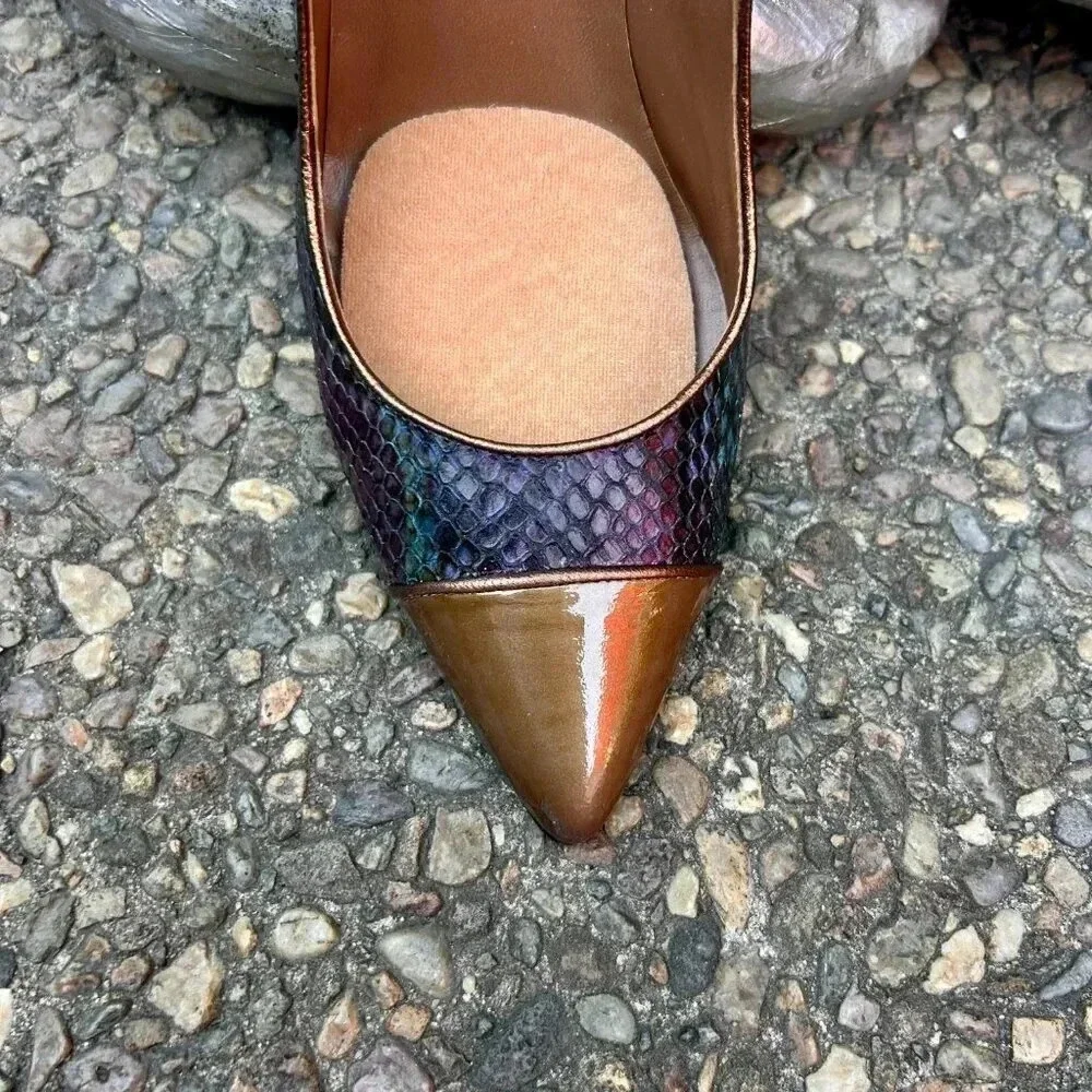 Donald J. Pliner Vanya Purple Multi Snake Print Lagos Patent Heels Size 9.5 M